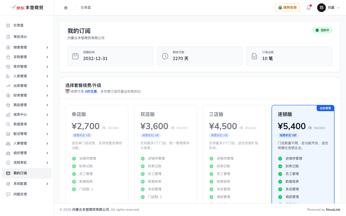 我的订阅页，查看订阅状态、有效期与可选套餐
